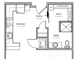 Nest (A2.3) studio one bathroom at Haven at Uptown