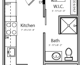Zen (A1.2) studio one bathroom at Haven at Uptown