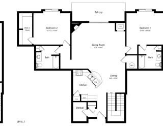 the 2-bedroom Reservoir floorplan at Pinebrook apartments in Lincoln, NE