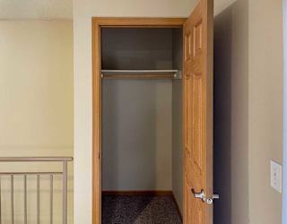 a closet in the living room with a built-in shelf and hanging bar