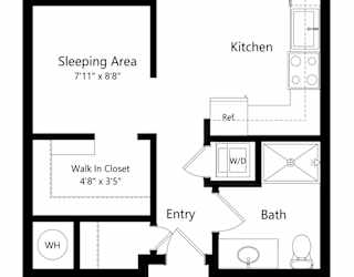 a 2D floorplan of the studio Bradford at The Conrad in Omaha, NE 68105