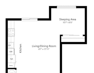 a 2D floorplan of the studio Cottonwood at The Conrad in Omaha, NE 68105