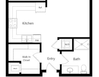 a 2D floorplan of the studio Durham at The Conrad in Omaha, NE 68105