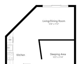 a 2D floorplan of the studio Farnam at The Conrad in Omaha, NE 68105