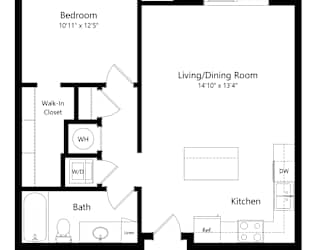 a 2D floorplan of the 1-bedroom Higgins at The Conrad in Omaha, NE 68105