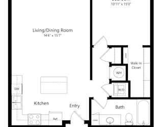 a 2D floorplan of the 1-bedroom Millard at The Conrad in Omaha, NE 68105