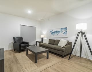 Studio apartment living room for rent at The Conrad near UNMC in Omaha NE