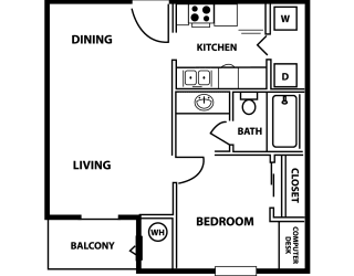 1 Bed 1 Bath Floor Plan at Collective on Riverside, Austin, Texas