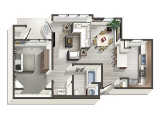 1X1 3D Floor Plan | Briggs Village Apartments