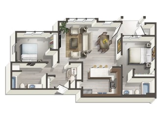 2X2 3D Floor Plan | Briggs Village Apartments in Olympia, WA 98501
