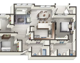3X2 3D Floor Plan | Briggs Village Apartments in Olympia, WA 98501