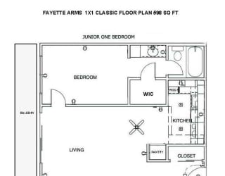 Fayette arms 1x1 Floorplan 598 sqft at FAYETTE ARMS, MOUNTAIN VIEW, CA