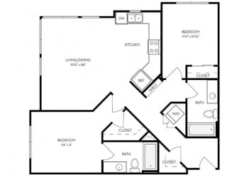 2 Bed 2 Bath 1033 square feet floor plan C1 - MFTE