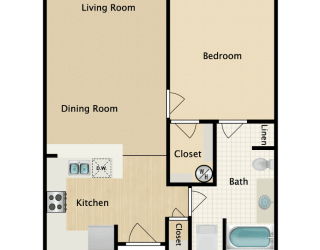 Plan B, 1 br, 1 ba, 712 sq. ft.