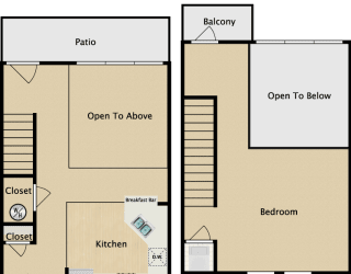Townhouse B, 1 br, 1 ba, 990 sq. ft.