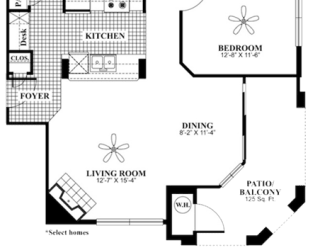 1 bed 1 Bath 850 square feet Renew floor plan