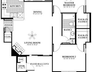 2 bed 2 Bath 1060 square feet Revive floor plan