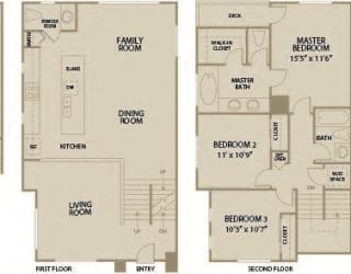 3 bed 2.5 Bath 1751 square feet floor plan Plan D