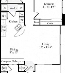 2 Bed 2 Bath 1001 square feet floor plan Plan A