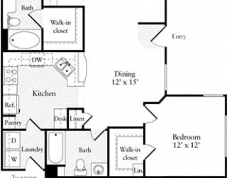 2 Bed 2 Bath 1003 square feet floor plan Plan B