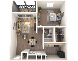 Tampa, FL Apartments – Belara Lakes – 3D floorplan of our 1 bed, 1 bath, 768 sq. ft. Crane Floorplan