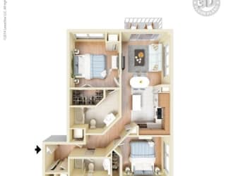 2 Bed - 2 Bath, 1031 square feet B4 floor plan