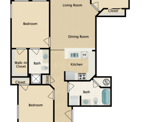 Plan D, 3 br, 2 ba, 1117 sq. ft.
