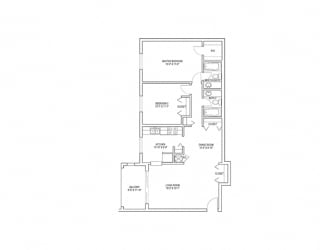 2 Bed, 2 Bath, 1048 sq. ft. Swan floor plan