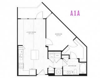 A1A 1 Bed 1 Bath 796 square feet floor plan