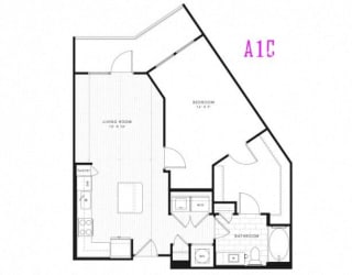 A1C 1 Bed 1 Bath 817 square feet floor plan