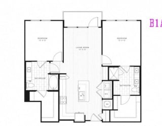 B1A, 2 Bed 2 Bath 1161 square feet floor plan