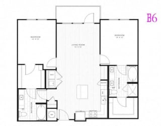 B6, 2 Bed 2 Bath 1188 square feet floor plan