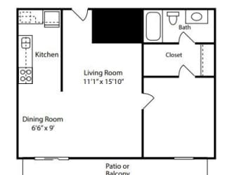 a floor plan of a small house with a kitchen and a dining room
