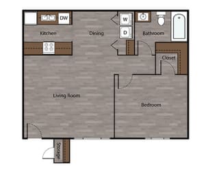 1 Bed - 1 Bath |628 sq ft Large One Bedroom floorplan