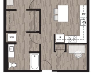 1 bed 1 bath floor plan E at Riverfront Everett, Everett, WA