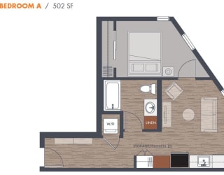 502sf One Bedroom Floorplan