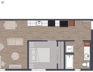 588sf One Bedroom Floorplan
