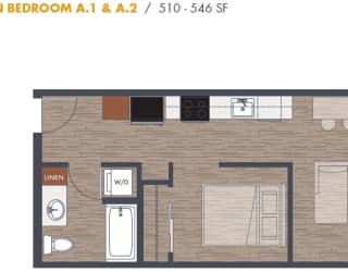 Open One Bedroom Floorplan A1 A2