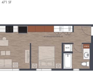 Open One Bedroom Floorplan D1