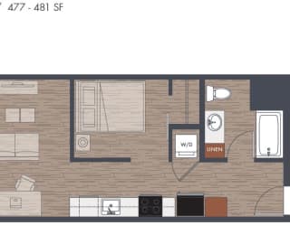 Open One Bedroom Floorplan G1