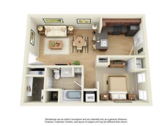 1 Bed 1 Bath Floor Plan at Uptown Lake Apartments, Minneapolis, MN