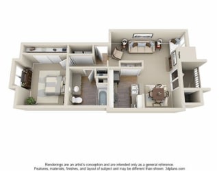 1 Bed - 1 Bath, 756 sq ft, The Birch