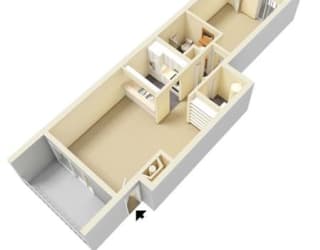 1 Bed, 1 Bath, 709 sq ft, Poplar floor plan