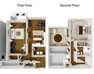 2 Bedroom, 1.5 Bath - 992 Square Feet - Clarendon Deluxe Floor Plan