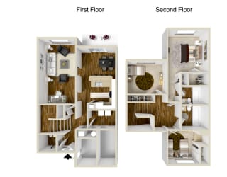 3 Bedroom, 2.5 Bath - 1,259 Square Feet - McKinney Deluxe Floor Plan