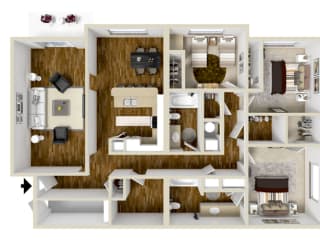3 Bedroom, 2 Bath - 1,253 Square Feet - Somerset Floor Plan