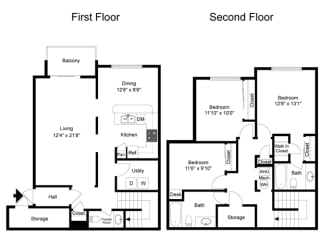 Apartment floor plan for two level Westlake Deluxe layout