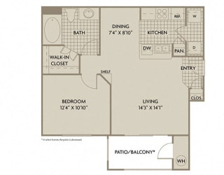 1 bed 1 Bath 715 square feet Siena floor plan