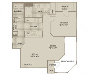 1 bed 1 Bath 850 square feet Venice floor plan