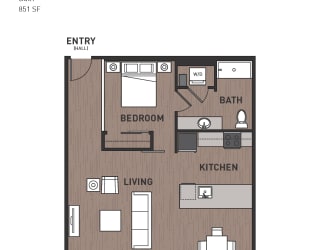 Floor Plan 1 Bedroom Plan 1H